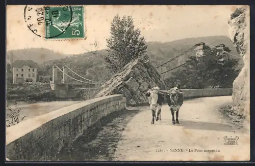 AK Yenne, Le Pont suspendu avec vue sur deux vaches sur la route