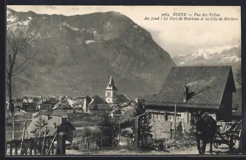 AK Ugine, Vue des Villas avec le Port de Marteau et la Côte de Marlens en arrière-plan