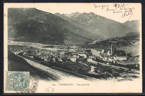 AK Termignon, Vue générale du village avec montagnes en arrière-plan