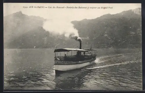 AK Aix-les-Bains, Lac du Bourget, Rentrée des Bateaux à vapeur au Grand Port