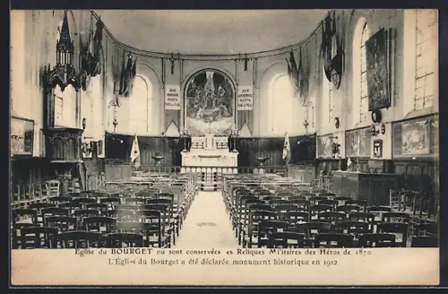 AK Le Bourget, Église avec reliques militaires des héros de 1870