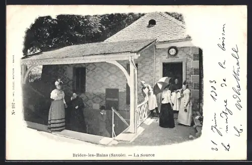 AK Brides-les-Bains /Savoie, La Source et ses visiteurs élégants