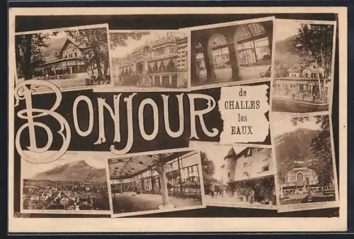 AK Challes-les-Eaux, Collage de vues de la ville et paysages environnants