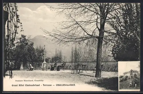 AK Challes-les-Eaux, Terrasse du Grand Hôtel Chateaubriand avec vue sur la région
