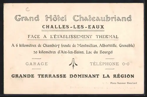 AK Challes-les-Eaux, Terrasse du Grand Hôtel Chateaubriand avec vue sur la région