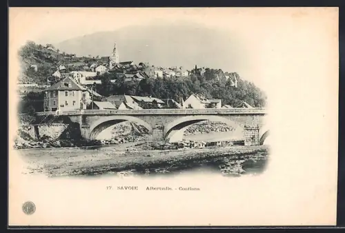 AK Albertville /Savoie, Vue du pont et du village de Conflans