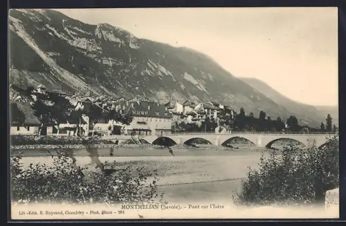 AK Montmélian /Savoie, Pont sur l`Isère et vue sur les montagnes