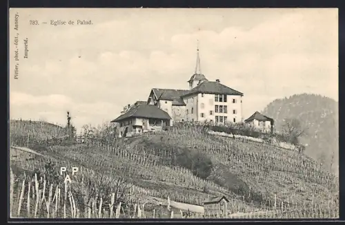 AK Palud, Église de Palud sur la colline entourée de vignes