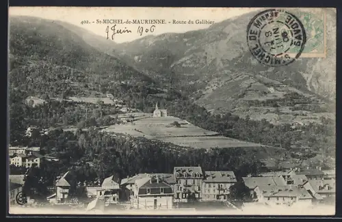 AK St-Michel-de-Maurienne, Route du Galibier et vue sur le village en montagne