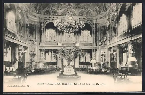AK Aix-les-Bains, Salle de Jeu du Cercle luxueusement décorée avec un grand lustre