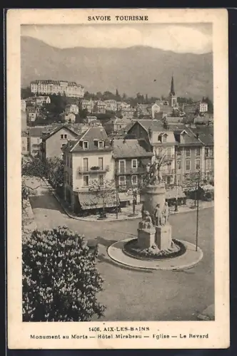 AK Aix-les-Bains, Monument aux Morts, Hôtel Mirabeau, Église, Le Revard