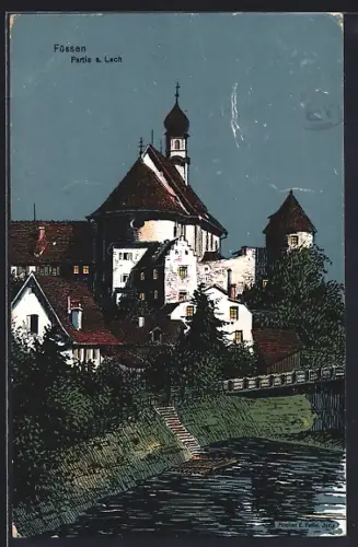 Künstler-AK Eugen Felle: Füssen, Partie a. Lech bei Nacht