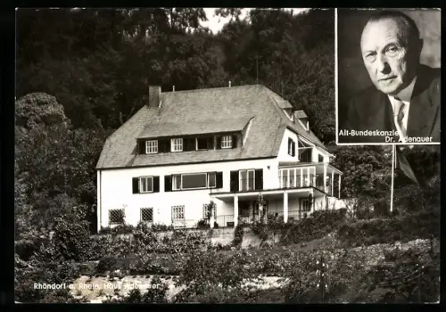 AK Rhöndorf, Rhein Haus Adenauer und Bildnis des Bundeskanzlers