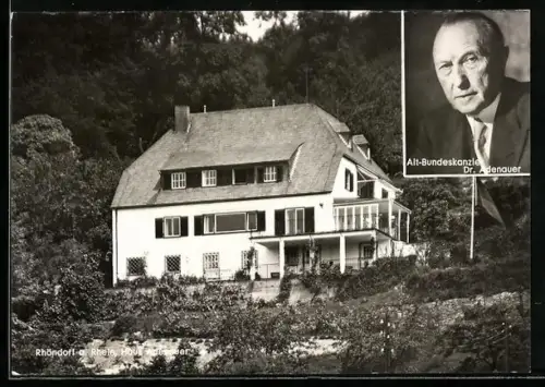AK Rhöndorf, Rhein Haus Adenauer und Bildnis des Bundeskanzlers