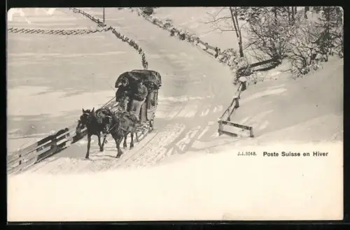AK Poste Suisse em Hiver, Schweizer Post, Pferdeschlitten