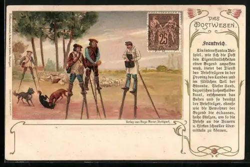 AK Frankreich, Postwesen, Briefträger auf Stelzen im tiefen Sand