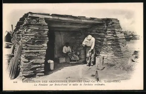 AK Angers, Arbeiter beim Schieferabbau im Steinbruch machen eine Pause