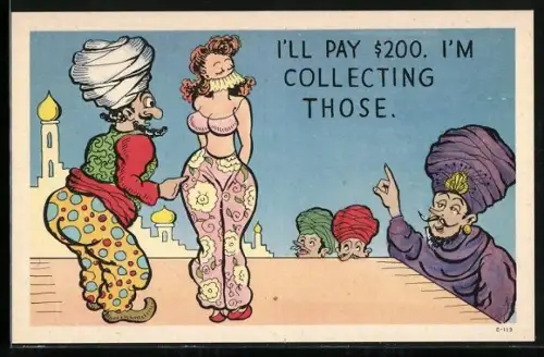 AK Mann mit Turban will eine Frau kaufen, frauenfeindlicher Humor