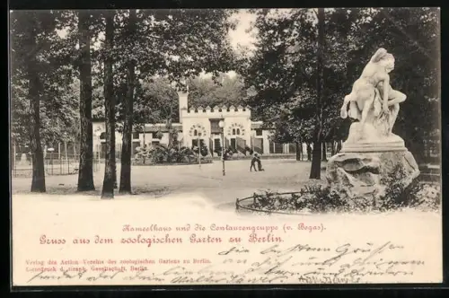 AK Berlin, Zoologischer Garten, Kamelhaus und die Centaurengruppe