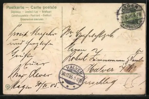 AK zwei Kinder in einem Auto, Neujahr, Klee, Vergissmeinnicht