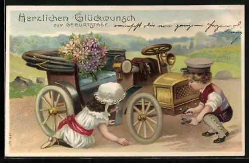 AK Kleines Paar repariert Auto