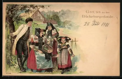 AK Familie in Trachten aus dem Bückenburgerlande