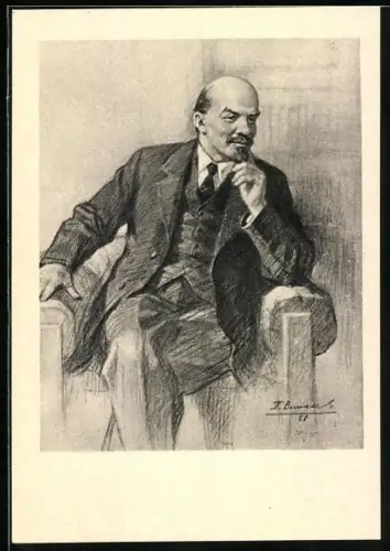 Künstler-AK Lenin sitzend im Porträt