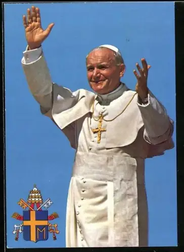 AK Papst Johannes Paul II. hebt grüssend die Arme