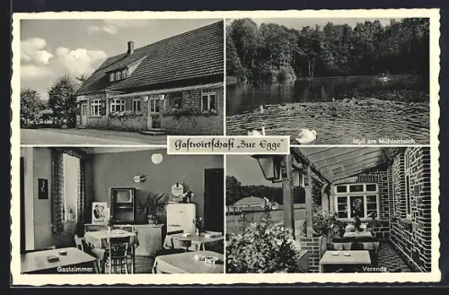AK Engter / Mühlenort, Gasthaus Zur Egge, Idyll am Mühlenteich