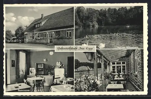 AK Engter / Mühlenort, Gasthaus Zur Egge, Idyll am Mühlenteich