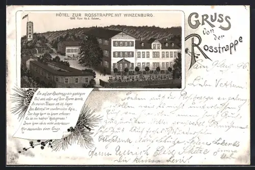Lithographie Thale, Hotel Zur Rosstrappe mit Winzenburg
