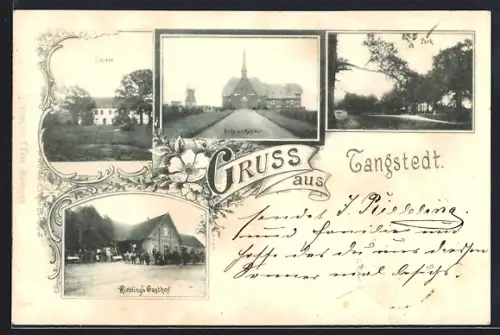 AK Tangstedt / Stormann, Riebling`s Gasthof, Kirche und Mühle