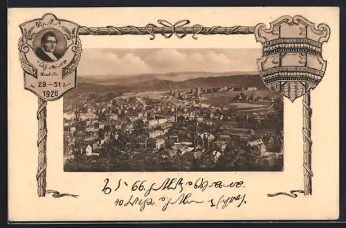 AK Aue / Erzgebirge, Portrait Franz Xaver Gabelsberger, Stenographie-Kongress, Panorama der Stadt