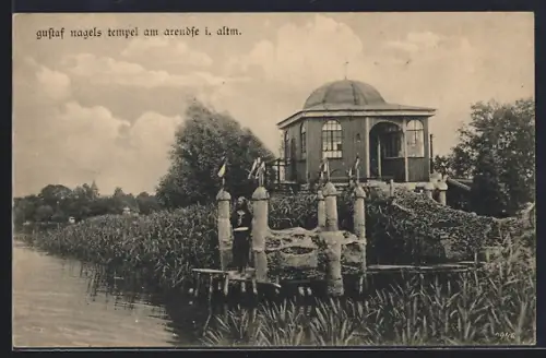 AK Arendsee / Altmark, Steg und Einsiedler Haus des Exzentrikers Gustaf Nagel