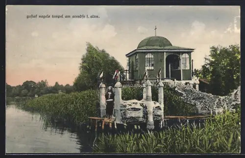 AK Arendsee / Altmark, Steg und Einsiedler Haus des Exzentrikers Gustaf Nagel