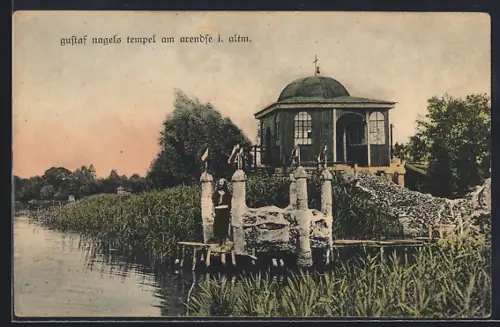 AK Arendsee / Altmark, Gustaf Nagels Tempel, Exzentriker als Jesus steht auf einem Steg