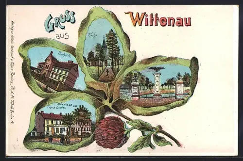 Passepartout-Lithographie Berlin-Wittenau, Schule, Denkmal, Warenhaus von Franz Borries