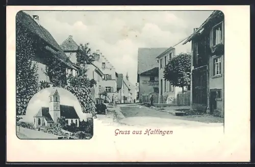 AK Haltingen, Ansicht der Kirche, Strassenpartie im Ort