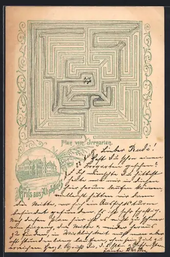 Lithographie Jessnitz, Plan vom Irrgarten