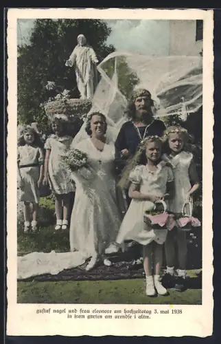 AK Arendsee /Altmark, Hochzeitstag von Gustaf Nagel und Eleonore im Garten am 3. Mai 1938