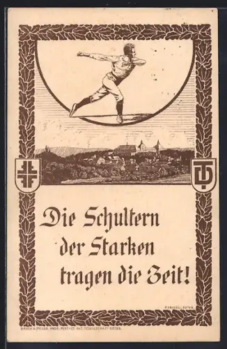 AK Gotha, 20. Westthüringer Gauturnfest 1921, Turner mit Stadtpanorama
