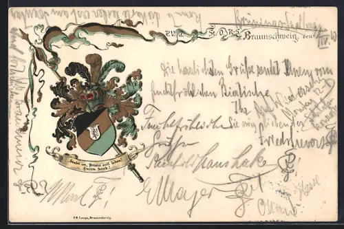 AK Braunschweig, P. V. d. St. O. R.-S., Studentenwappen mit Motto