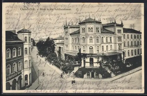AK Osnabrück, Blick in die Schillerstrasse, Hotel Dortmunder Hof