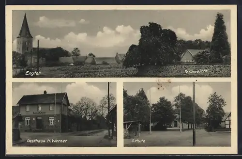 AK Engter, Gasthaus H. Werner, Schule und Teilansicht