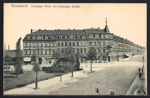 AK Dresden-Pieschen, Leisniger Platz mit Leisniger Strasse