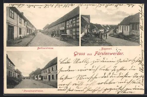 AK Fürstenwerder, Ziegenort, Berlinerstrasse, Prenzlauerstrasse