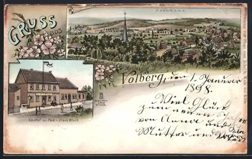 Lithographie Volberg, Gasthof zur Post von Franz Blech, Panorama
