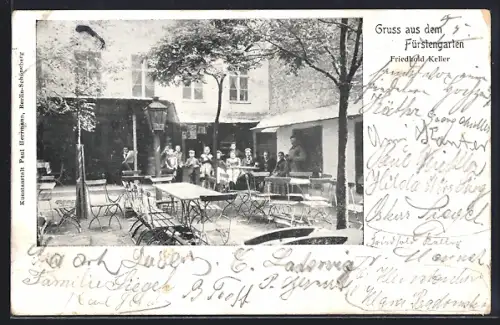 AK Berlin-Kreuzberg, Gasthof Fürstengarten von Friedhold Keller, Fürstenstrasse 18, jetzt Bergfried-Strasse 12