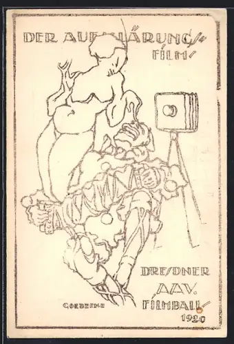 Künstler-AK Dresden, Filmball des Akademischen Architekturvereins 1920, Rampische Strasse 16, Der Aufklärungsfilm