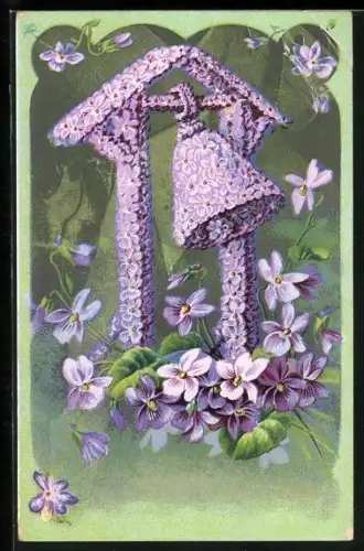 AK Blumenbild mit Glocke aus Blüten